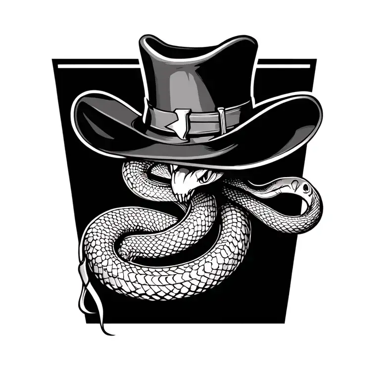 J shaped snake with cowboy hate on top hat tattoo design idea
