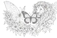 a butterfly and a lion but the butterfly should be on the words july 23 1976 in cursive -nivember 15th 2021  tattoo design idea