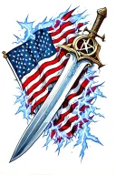 Conan sword, American flag, anarchy symbol, lightning storm tattoo design idea