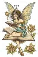 fairy reading a book tattoo design idea