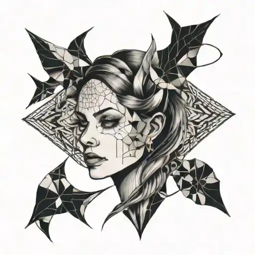 siren evil beautiful face full body tattoo design idea
