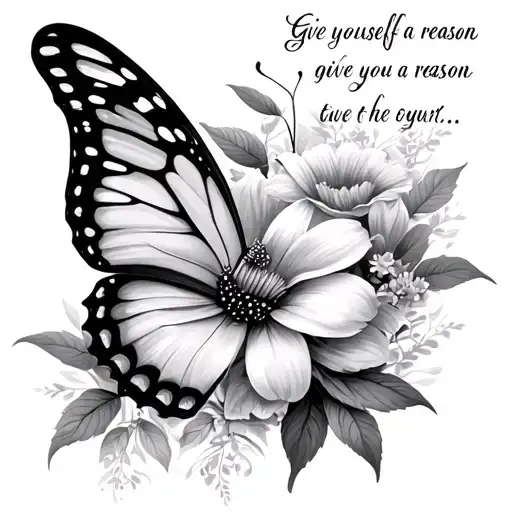 butterfly with orchird flower with the quotes give yourself a reason tattoo design idea