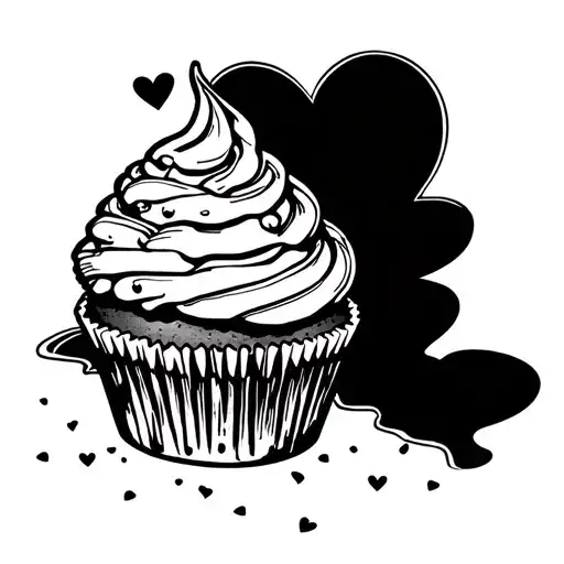 cupcake with frosting, heart sprinkles with a bit taken out of it. playful, flirty, slightly cheeky vibe tattoo design idea