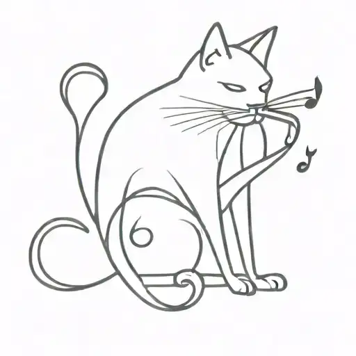 A minimalist design featuring a cat and music notes intertwined, symbolizing the client's love for both animals and music tattoo design idea