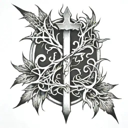 Cross fades into thorns down spine tattoo design idea