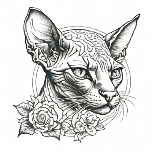 Sphynx Katze with Lillien tattoo design idea