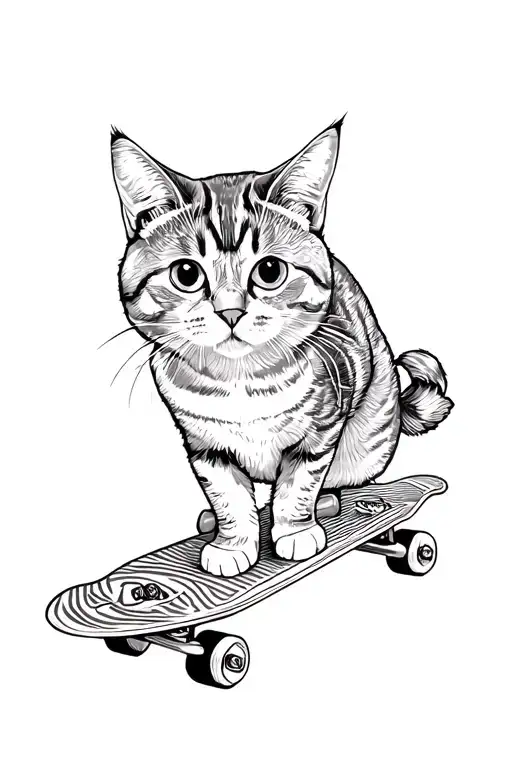gray tabby cat on a skateboard tattoo design idea