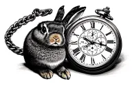 rabbit compas pocket watch black tattoo design idea