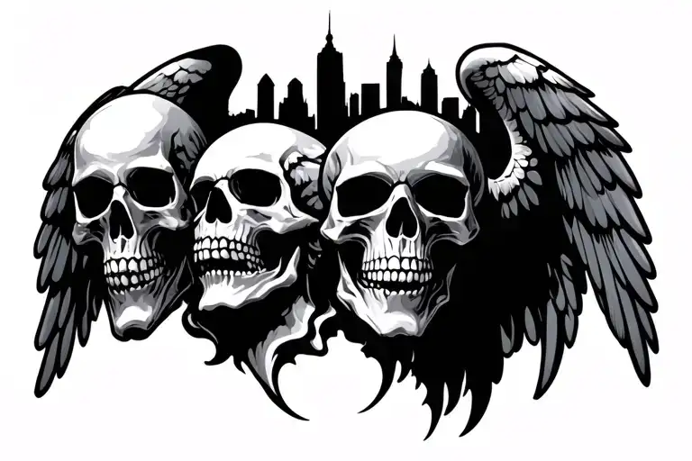 skulls and los angeles city siloutte with wings chest tattoo tattoo design idea
