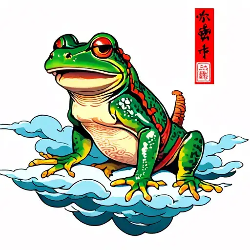 samurai frog and clouds surrounding tattoo design idea