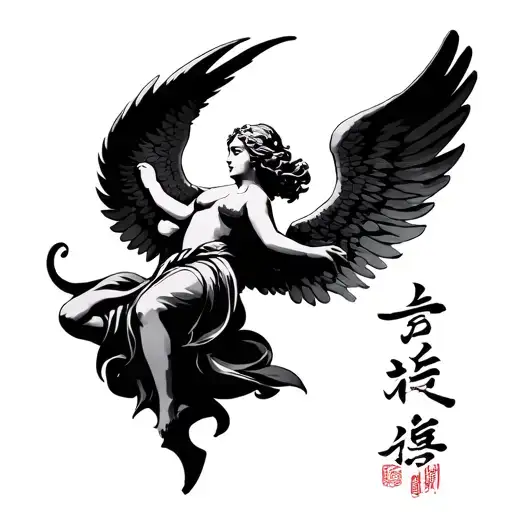 Angel and Kanji sign tattoo design idea