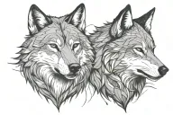 looking at each other a two splited wolfs heads one of them angry tattoo design idea