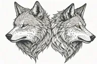 looking at each other a two splited wolfs heads one of them angry tattoo design idea