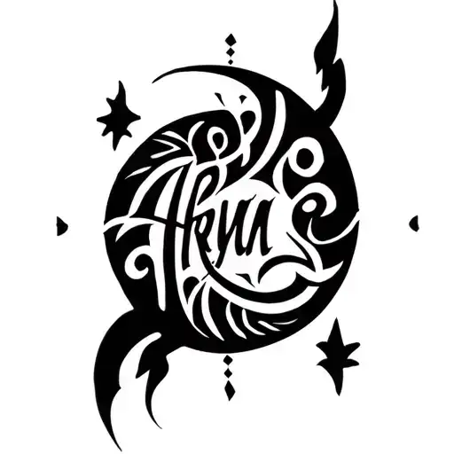 Arya Mae written in crescent moon shape tattoo design idea
