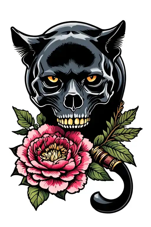 traditional american skull, traditional american dagger, traditional American peony, traditional American black panther tattoo design idea