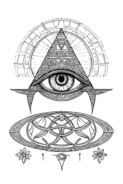 eye of horus, pyramid, matatron's cube, ankh, flower of life tattoo design idea