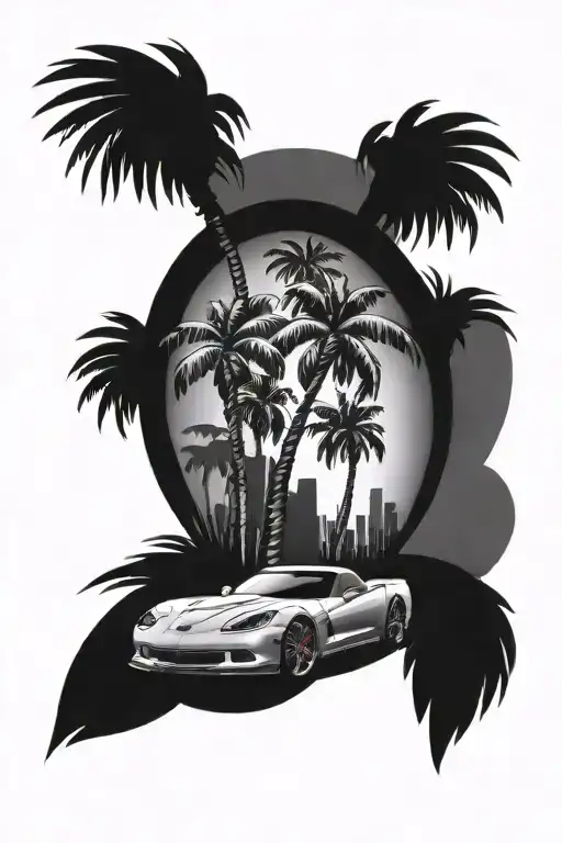 palm tree family corvette strength tattoo design idea