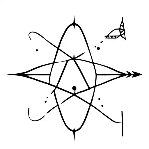 bow and arrow, atom symbol, letter A tattoo tattoo design idea