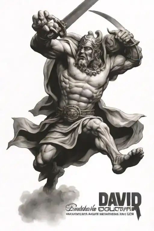 David versus Goliath realistic heavenly tattoo design idea