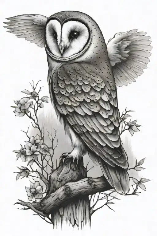 barn owl perched tattoo design idea