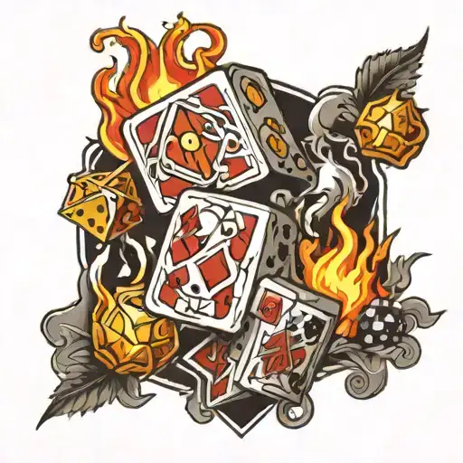 dice with burning cards in the background tattoo design idea