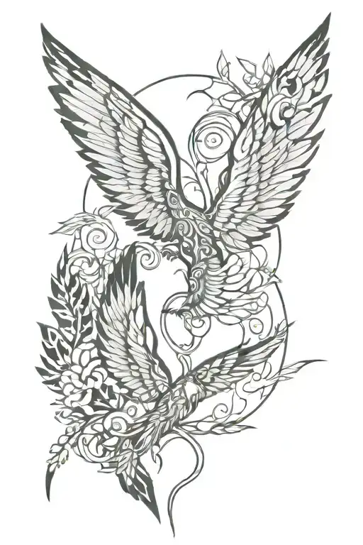Wings jungle with animals intertwined tattoo design idea