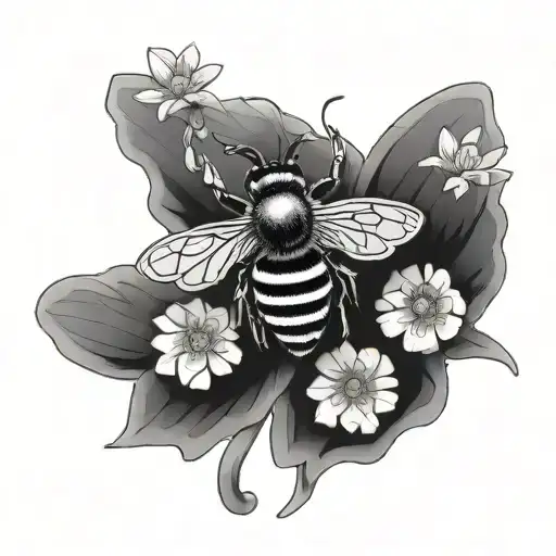 bee and flower as semicolon butterfly tattoo design idea