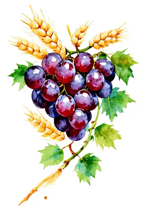 grape, wheat, olive branch tattoo design idea