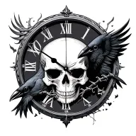 skull clock crow tattoo design idea
