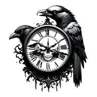 skull clock crow tattoo design idea