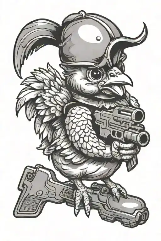 Baby chicken holding gun tattoo design idea