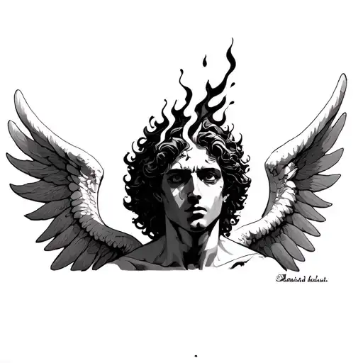 angel with burn his head minimalist tattoo design idea