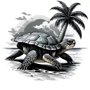 turtle, Curaçao,beach,palm tree tattoo design idea