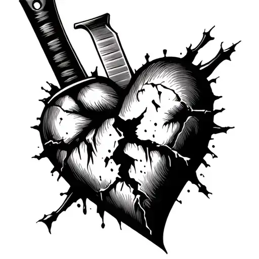 broken heart with a knife stabbing it tattoo design idea