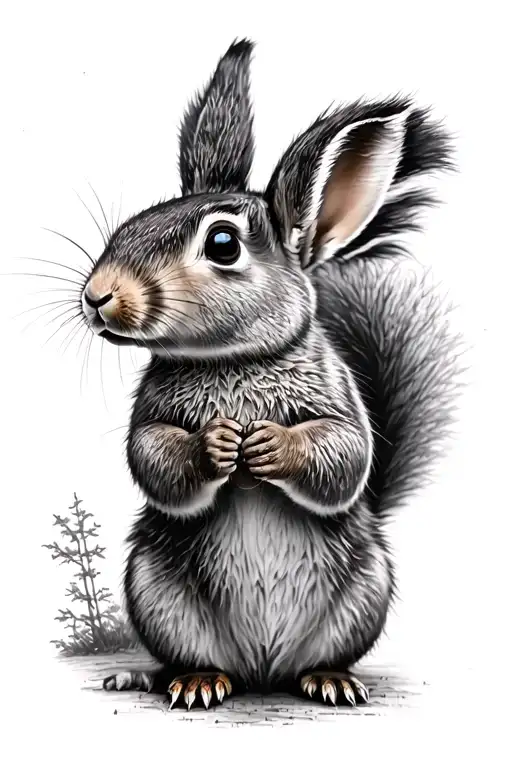 Rabbit, mouse squirrel, black and grey with forest background for the lower arm tattoo design idea