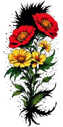 blackout filled with negative space sparkles and a few small American traditional flowers with no leaves or vines  tattoo design idea