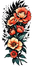 blackout filled with negative space sparkles and a few small American traditional flowers with no leaves or vines  tattoo design idea