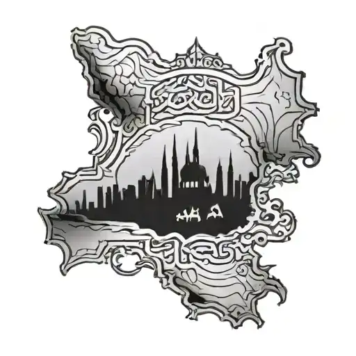 The combination of Iran's map, cyrus' grave and farvahar sign. tattoo design idea