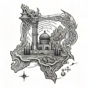The combination of Iran's map, cyrus' grave and farvahar sign. tattoo design idea