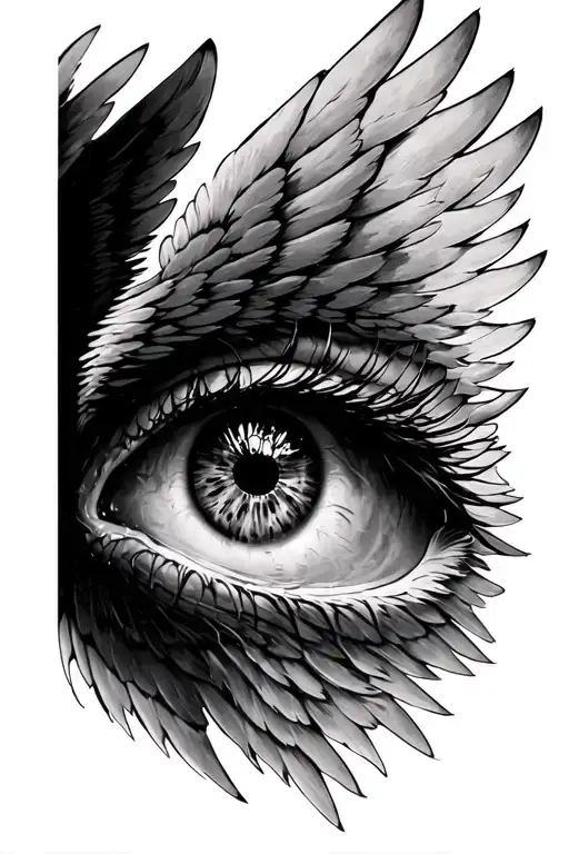 eye realism with seraphim angel wings tattoo design idea