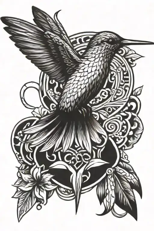 Aztec hummingbird hovering tattoo design idea