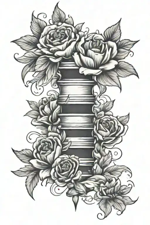spine tattoo flowers and Italian flag ripping tattoo design idea
