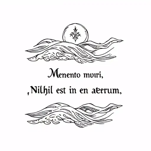 "memento mori, nihil est in aeternum" with sea waves in the background  tattoo design idea