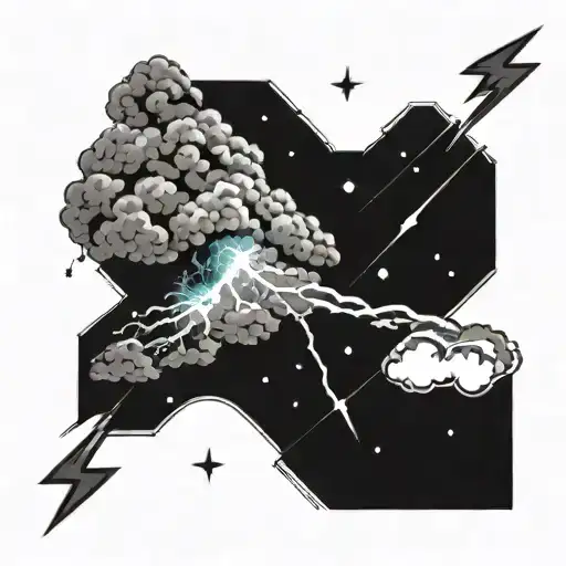 An intricate tattoo of a thunderstorm brewing in space, with lightning striking among the stars tattoo design idea