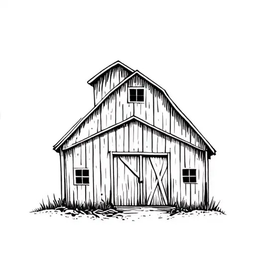 old barn building tattoo design idea