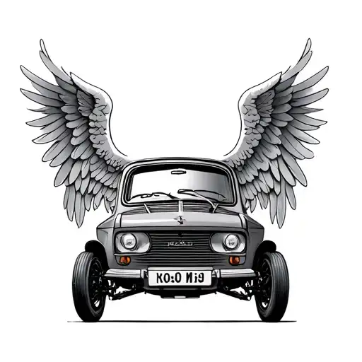 reliant robin (3 wheeled car) with angel wings tattoo design idea