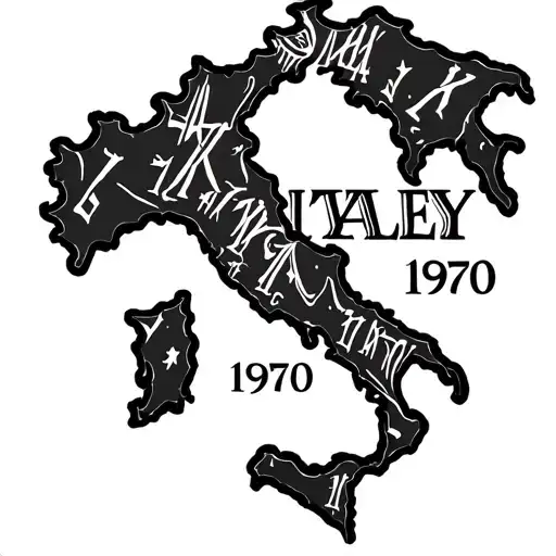 shape of italy with roman numerals of 1970 and 1971 under tattoo design idea