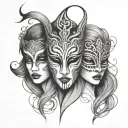 three similar simple masks that might be used in a drama or to hide one's identity overlapping  tattoo design idea