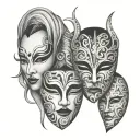three similar simple masks that might be used in a drama or to hide one's identity overlapping  tattoo design idea