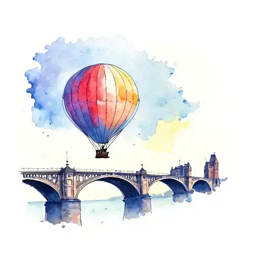 hot air balloon over clifton suspension bridge tattoo design idea